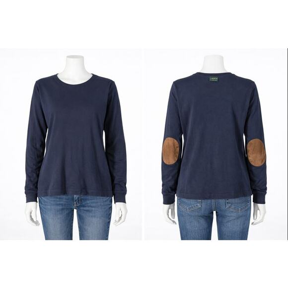Polo by Ralph Lauren Sweaters - Lauren Ralph Lauren Navy Cotton Sweater, Suede Elbow‑Patch, Women’s L